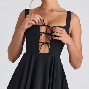 NWOT | Oh Polly | Tie Front Black Mini Dress, Size 0